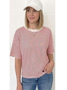 LA MIEL The Coastal Shoreline Boxy Tee in Red Summer Stripe SMALL NEW